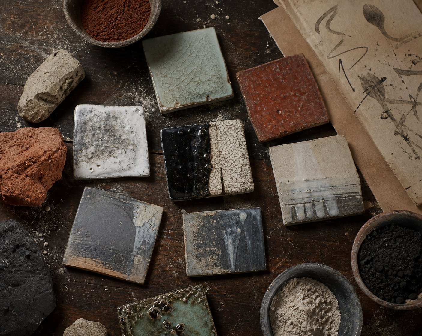Échantillons de terres et d’émaux aux surfaces variées